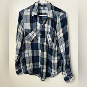 Lucky Brand Blue, White, and Black Plaid Button Down